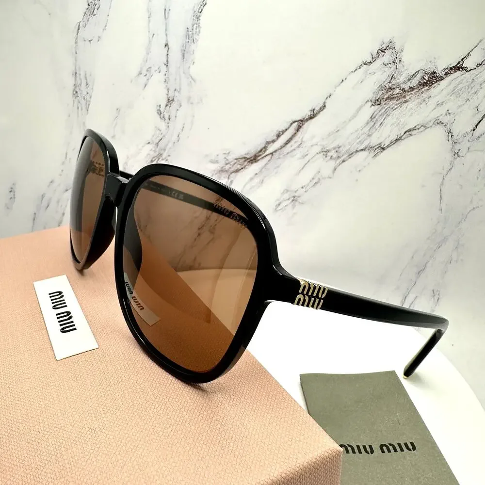 New MIU MIU Sunglasses MU B01S 16K90Q Black Brown Lens Oversized Pillow Square - Picture 7 of 16